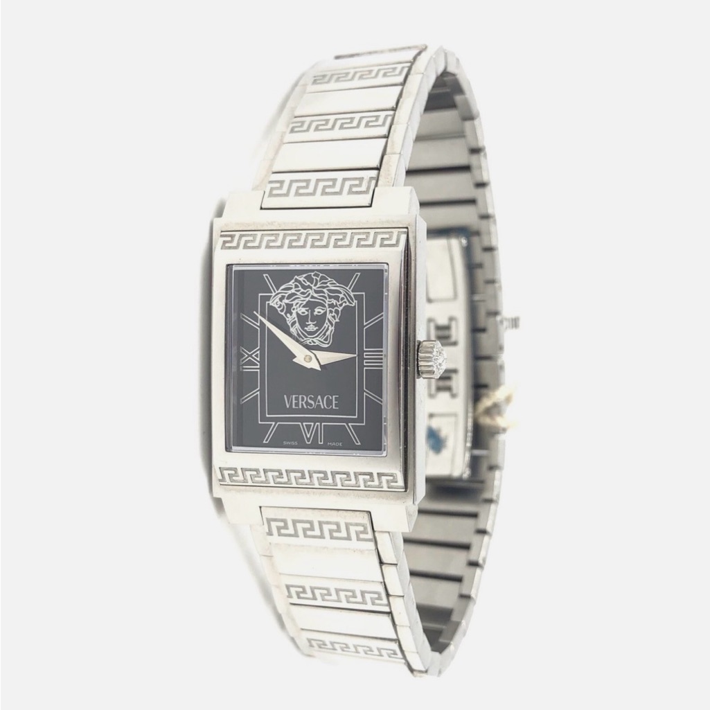 Versace Silver Timepiece With Black Face Versace Silver Timepiece With Black Face